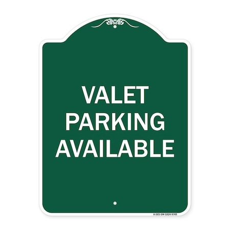Signmission Valet Parking Available Heavy-Gauge Aluminum Architectural Sign, 24" x 18", GW-1824-9745 A-DES-GW-1824-9745